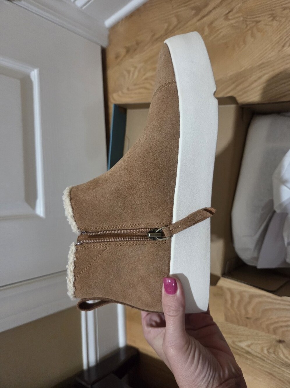 Toms Brown Suede Ankle Booties with White Platform Sole